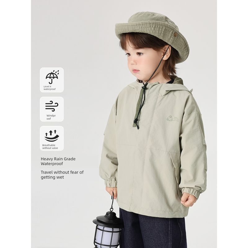 Right European Boys' Windproof Jacket 2026 Spring and Autumn New Casual Waterproof Hooded Clothing Children's Wear Baby Top