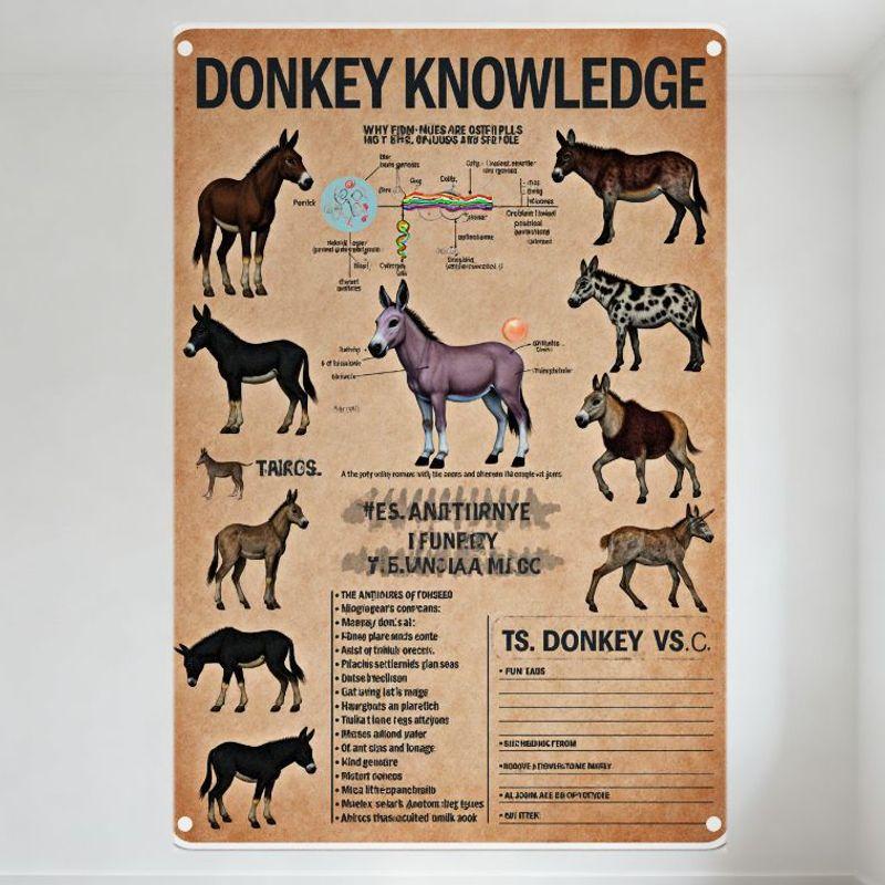 

Vintage Donkey Knowledge Educational Metal Tin Sign - Equine Species Comparison, Old Zoological Print Wall Decor for Home/Bar/ 20x30cm（7.8x11.8inch）