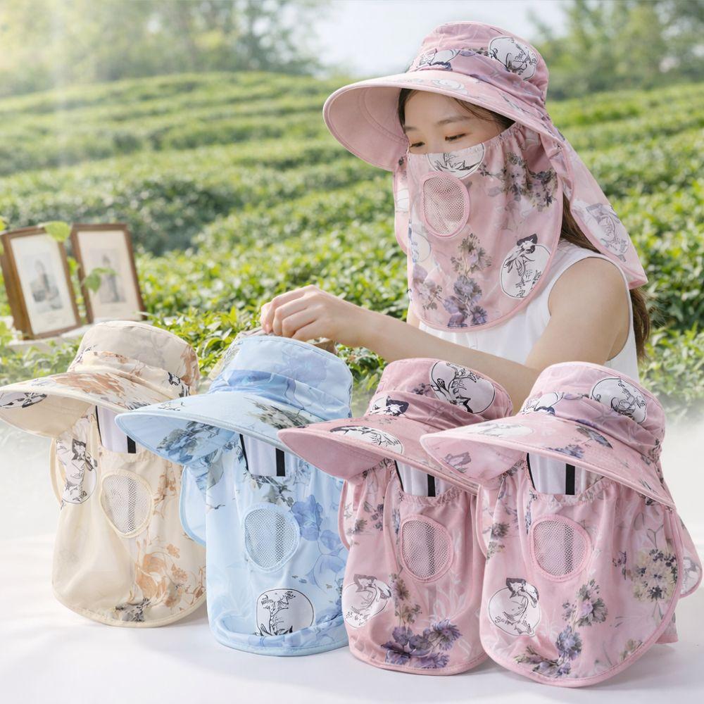 Wide Brim Face Mask Sun Hat UV Protection Breathable Tea Picking Work Hat Lightweight Full Wrap Fisherman's Hat Summer Outdoor