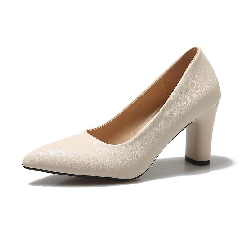 

French large size high heels women s 2025 spring and summer new bow gentle lady style thick heel single shoes women 35