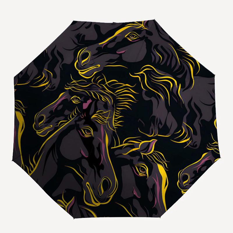 

1pc Horse Pattern Automatic Open/Close Umbrella, Windproof, Folding Compact Umbrella with Lightweight Design for Women/Men045