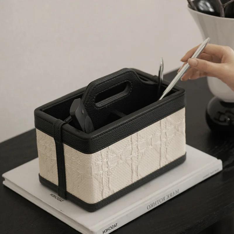AhunderJiaz Light Luxury Multifunctional Leather Storage Box Remote Control Box Handle for Living Room Home Storage Ornaments