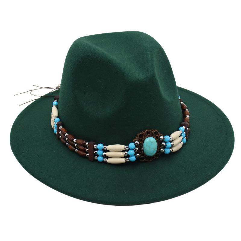 Turquoise Ethnic Style Top Hat, Foreign Style Jazz Hat, Retro Felt Hat, Spanish Temperament Plush Woolen Hat