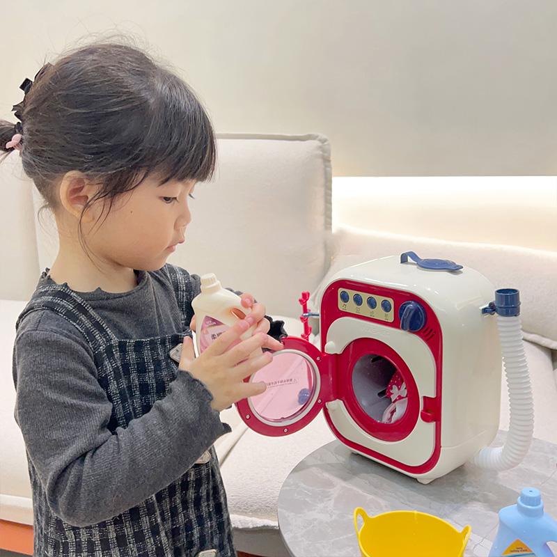 Washing Machine Toy for Kid Mini Simulation Furniture Kitchen Electric Toy Washer Dryer Set Light Music Pretend Play Girl Gift