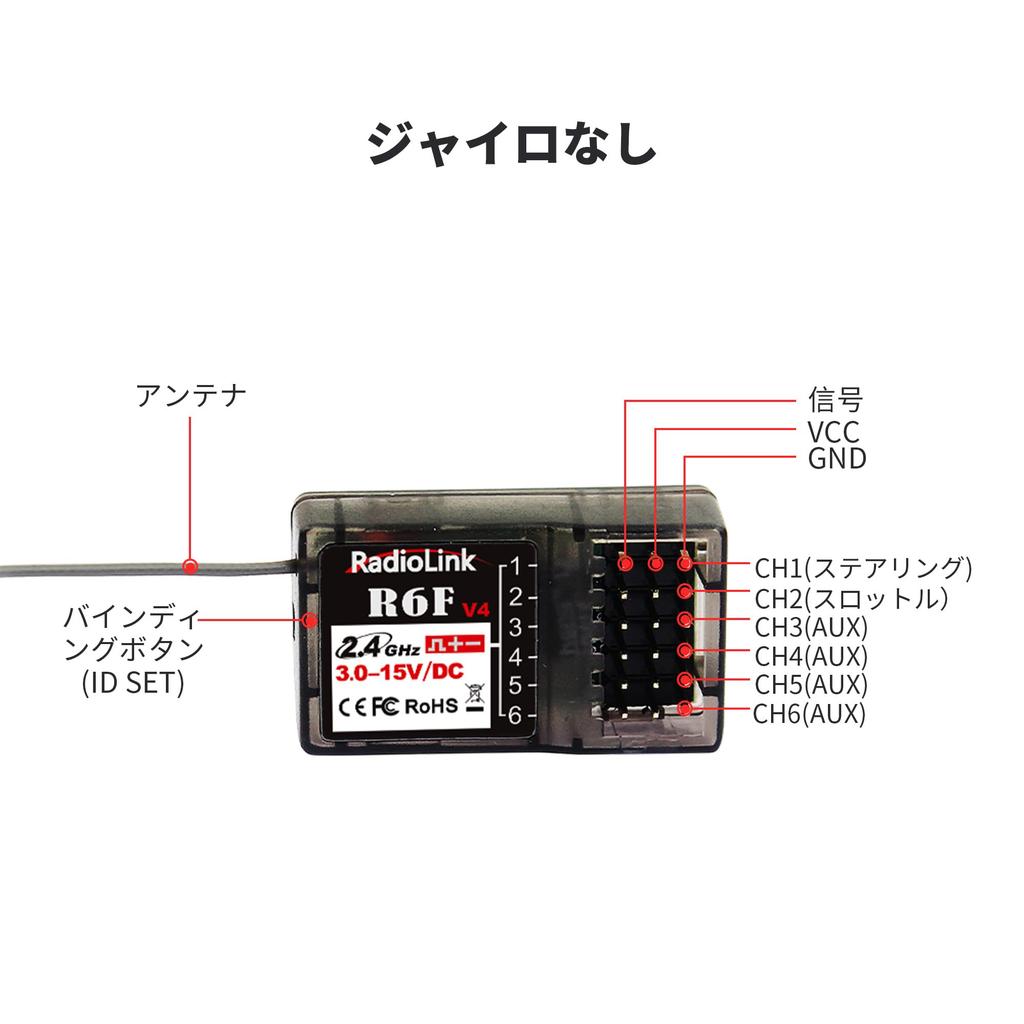 Radiolink R6F 6-Channel 2.4GHz RC Receiver with Voltage Telemetry, 400M Long-Range Control, for RC Crawlers, Drift Cars, and Boats, Compatible with