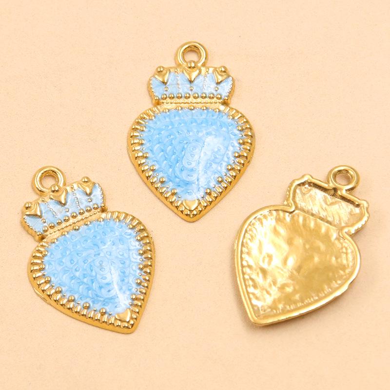 17x26mm Gold & Enamel Stainless Steel Crown Heart Pendants - 4 Colors for Retro Necklace/Bracelet Charms