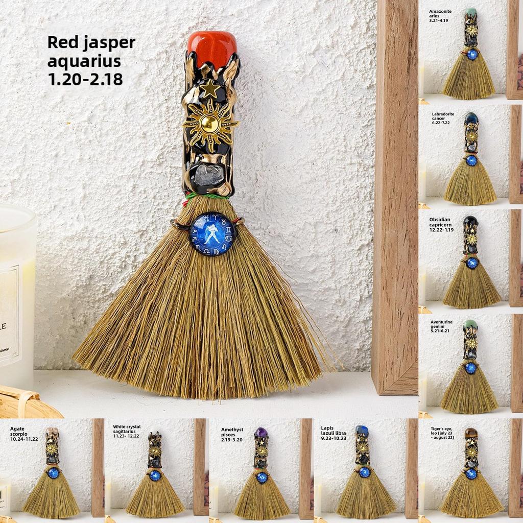 Zwölf Tierkreiszeichen Kristall Rohstein Mit Handgefertigtem Besen Dekor Für Hochzeit Und Feier