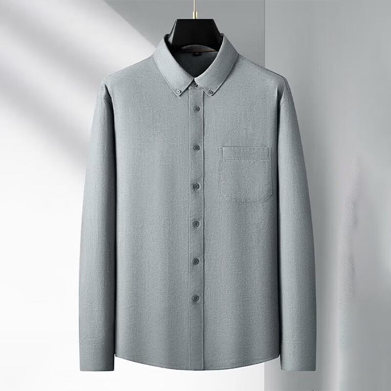 DIBINZE Men's Plus Size Solid Cotton Long Sleeve Shirt