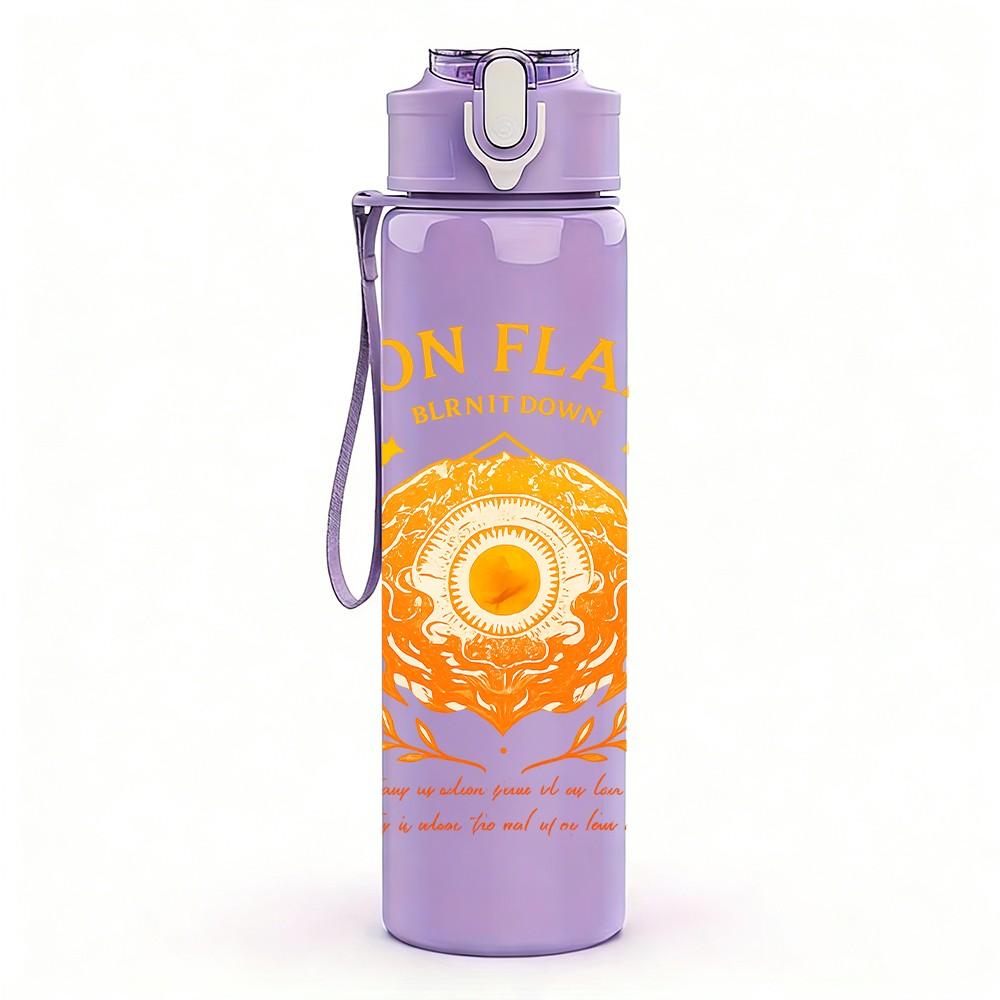 1PC Iron Flame Sunflower Art 750ml Color Plastic Sports Water Bottle Leakproof Flip Straw Lid Suitable for Sports Office Home Use