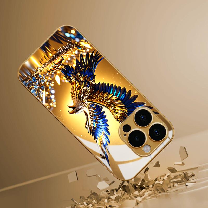 Blue Gold Soaring Eagle Tempered Glass Phone Case For Samsung Galaxy S25 S26 Ultra S23 S24 Plus S25 FE S24 Ultra Protect Cover