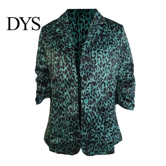 Lapel Suit Jacket Women Coat Long Sleeve Single Button Professional Color-Blocked Leopard Print Slim Fit Business Casual Outwear Comfortable