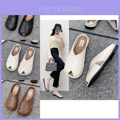 Stilvolle Bequeme Damen Sommer Geschlossene Zehen Slip-On Flip-Flops in Braun Beige Schwarz