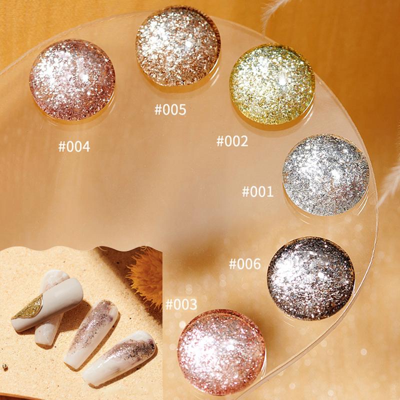 6 Color Glitter Platinum Gel Nail Polish Flash Uv Led Soak Off Gel Varnish Shiny Painting Line Gel Lacquer For Nail Art Salon
