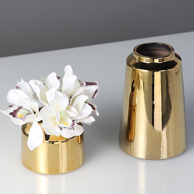 Nordic Golden Simplicity Ceramic Vase, Creative Home Dining Table Living Room Bedroom Dry Flower Decoration Accessories, 1Pc