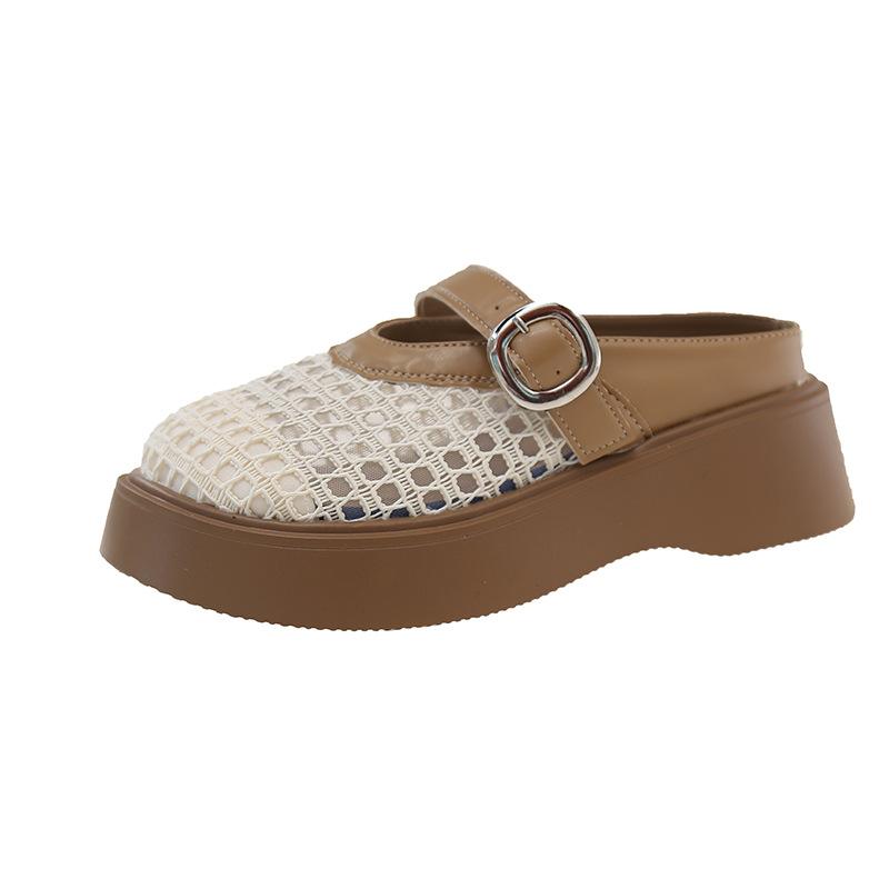 Fashion Hot Selling Women's 2025 Thick Bottom Head Covering Woven Hollow Out Slip-On Sandal Rubber Sole Comfortable Lazy Person Slippers