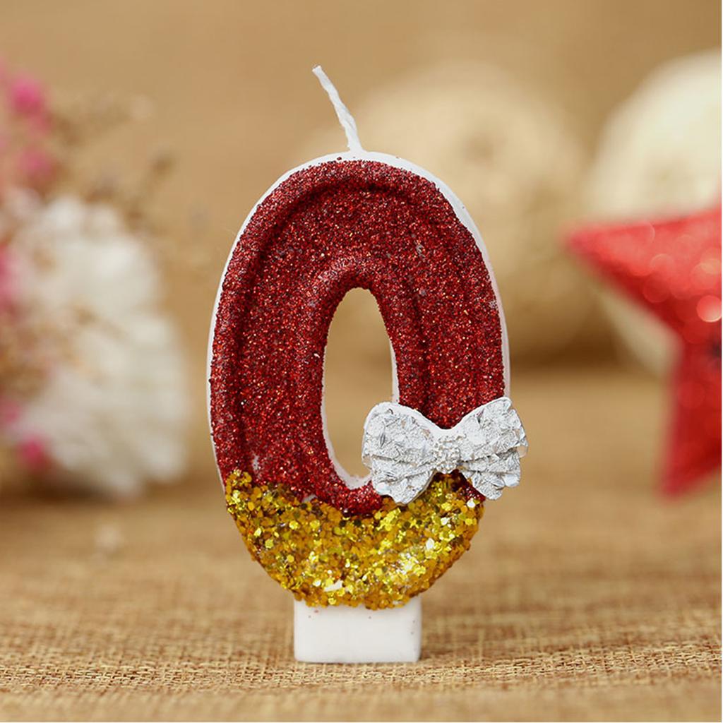 2.95-inch Red Gold Bow Digital Birthday Cake Candles Cake Candles Sparkling Wedding Baby Shower Party Decoration Cake Top Cover