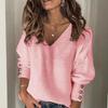 Women's Spring and Autumn Loose Button Solid Color V-neck Knitted Top