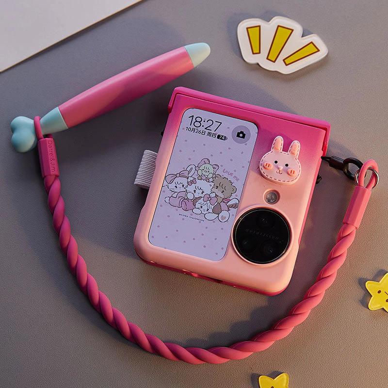 Urocze etui typu flip na telefon Oppo find n2 flip funda para Oppo find n3 flip Etui ze stylusem i smyczą