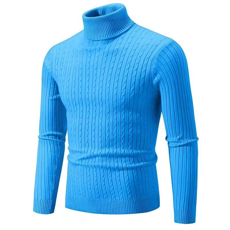 Men S High Neck Long Sleeve Twisted Knit Solid Color Youth Sweater
