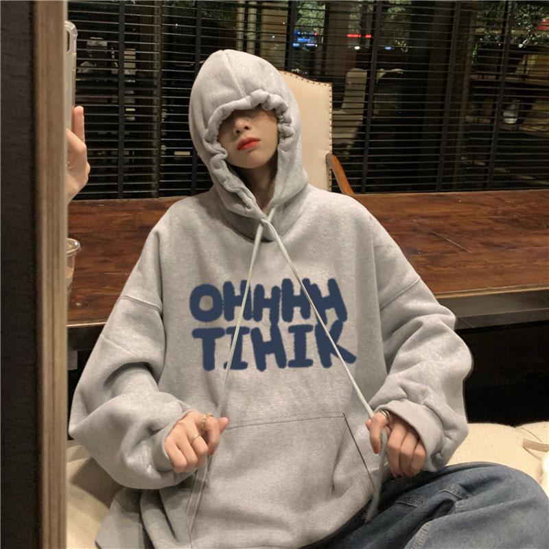 Autumn Winter Letter Printing Loose All-match Hoodies Women Casual Fashion Hooded Pullover Top Lady Sweatshirt