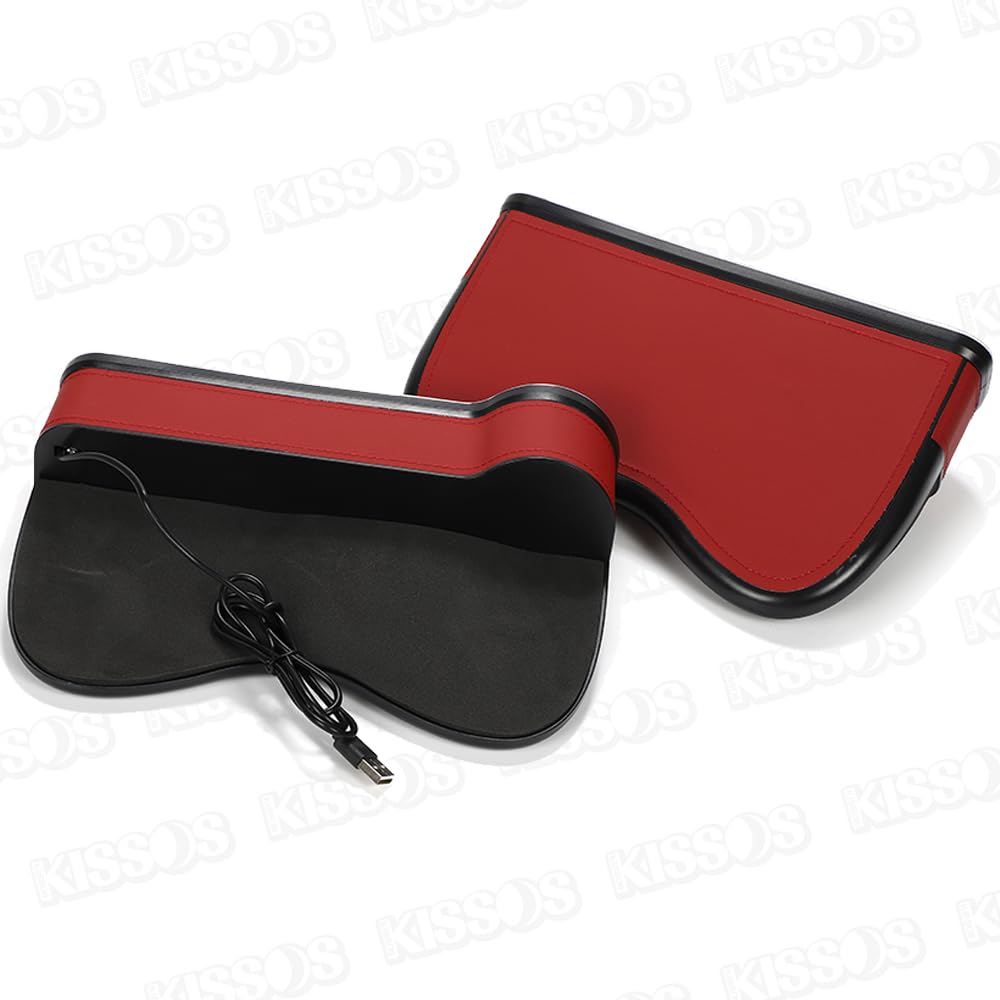 Car Seat Side Pocket Console Box Gap Storage Holder with USB Illumination Light for Driver and Passenger Set of 2 Seats, (Red)