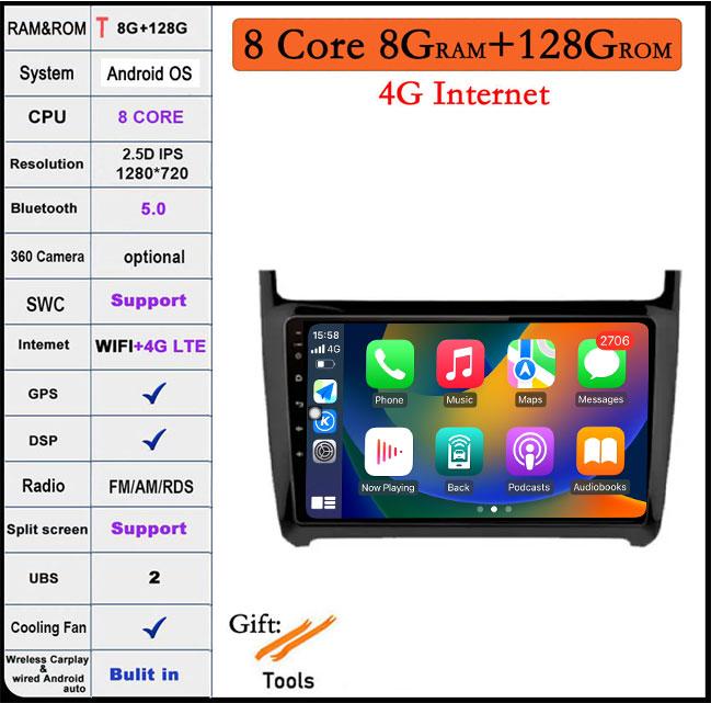 For Volkswagen VW Polo 5 Sedan 2008 - 2020 Car Radio Multimedia Player Carplay Stereo GPS DVD Head Unit 4G Wifi