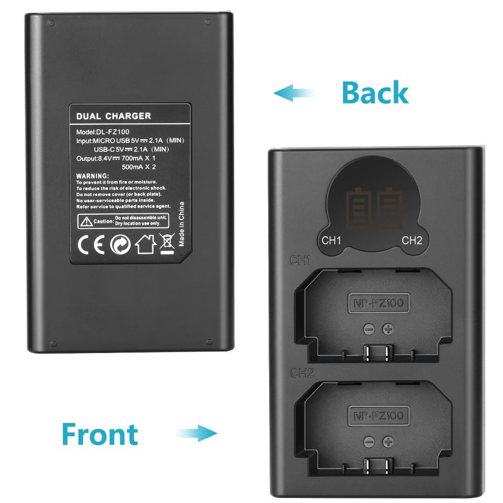Neewer Dual USB Charger for Sony NP-FZ100 Battery For Sony ZV-E1, FX3, FX30, A1, A9 II, A7R V, A7S III, A7 IV, A6600, A7C Camera