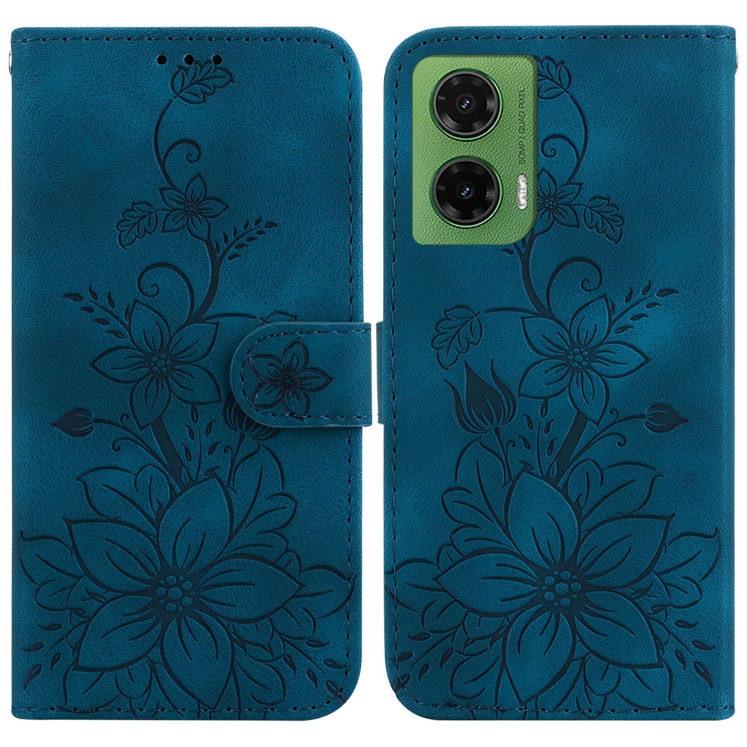 

Для Motorola Moto G35 5G Чохол Шкіряний чохол для телефону з тисненням лілії та підставкою Dark Blue