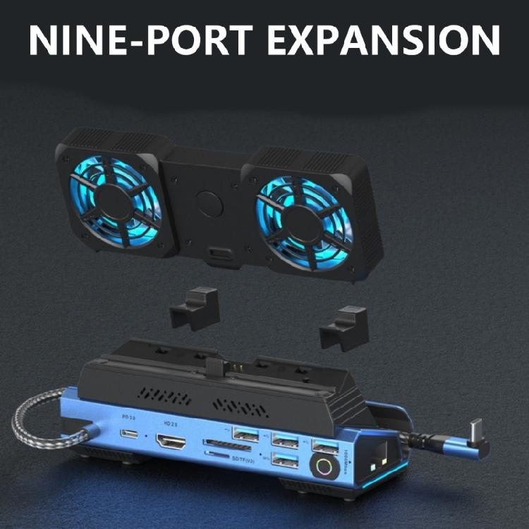 Multiport Adapter with Cooling Fan Light Hard Disk Cartridge Dock Station Type-C Dock 4K@60Hz RJ45 Card Reader