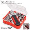 13-teiliges 1/4'' Steckschlüssel-Kombinationssatz 4-13mm Manuelles Ratsche-Schraubenschlüssel-Werkzeug
