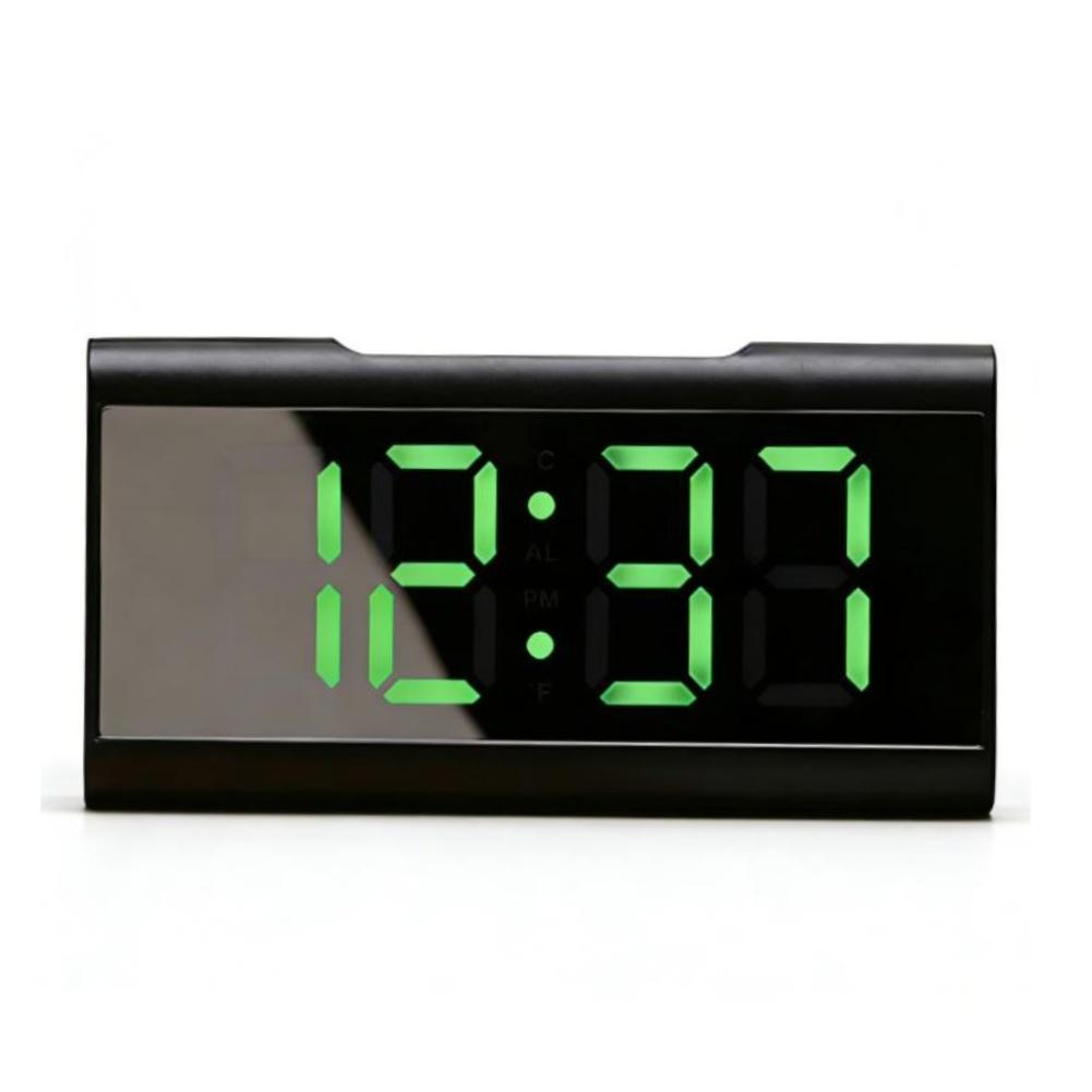 

Small LED Mirror Alarm Clock with Digital Display for Time Date Temperature USB Powered Multi Functional for Home Office Decor зелёный