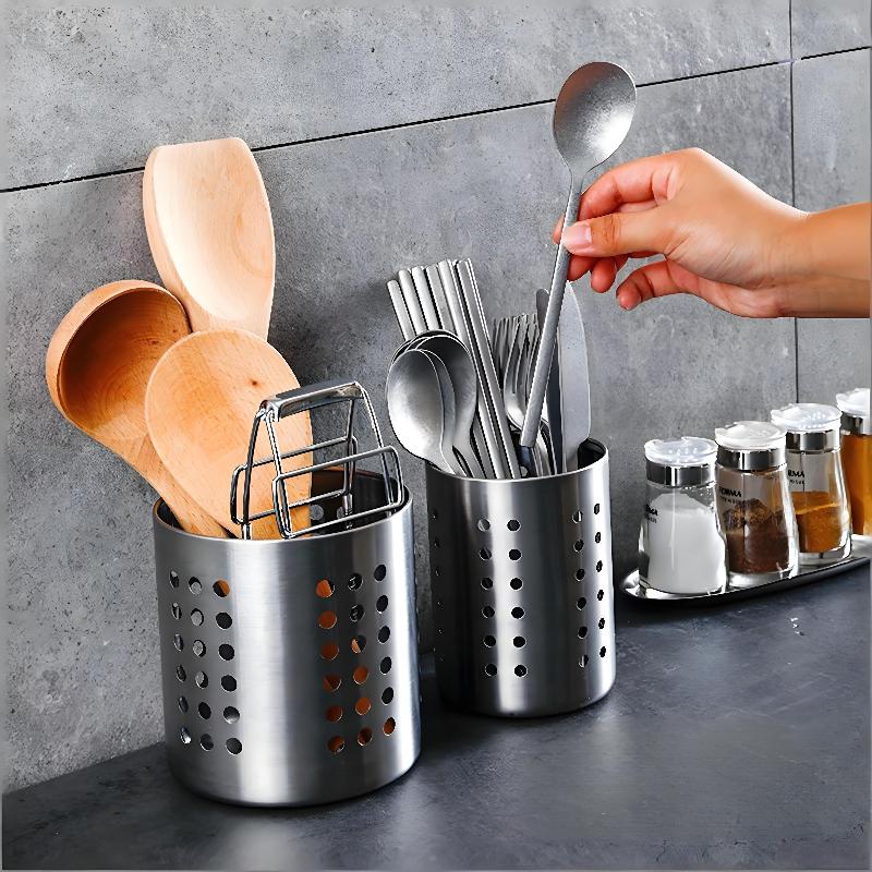 1/2 Piece Stainless Steel Cylindrical Chopstick Cutlery Storage Box Suitable For Home Kitchens Restaurants Dormitories