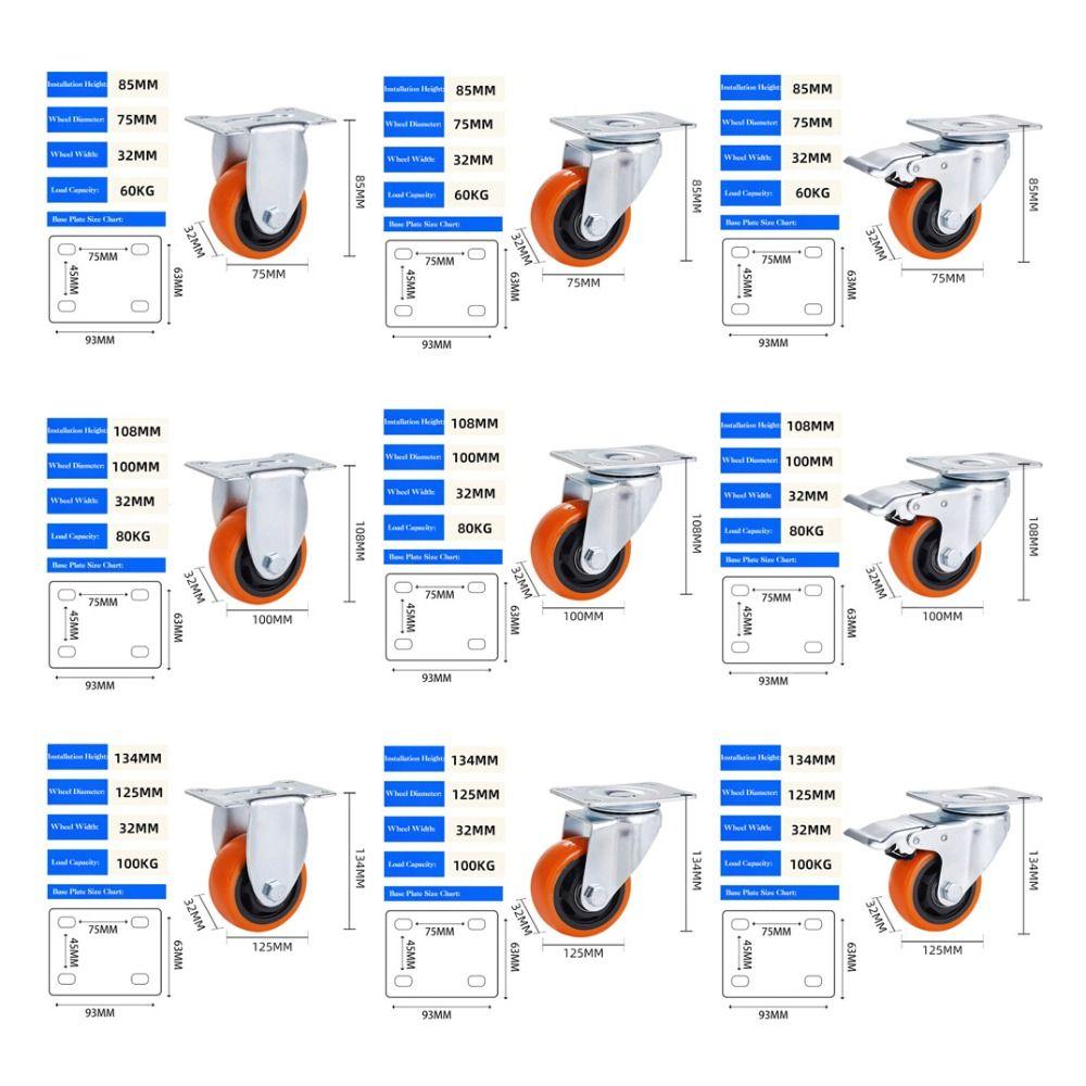 Blackheart Orange Face Furniture Castor 3" / 4" /5'' Wheel Industrial wheels Table Shelf