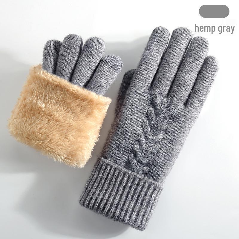 Women's Winter Knitted Touchscreen Gloves - Double-Layer Fleece-Lined, Thick Warm for Outdoor Cycling