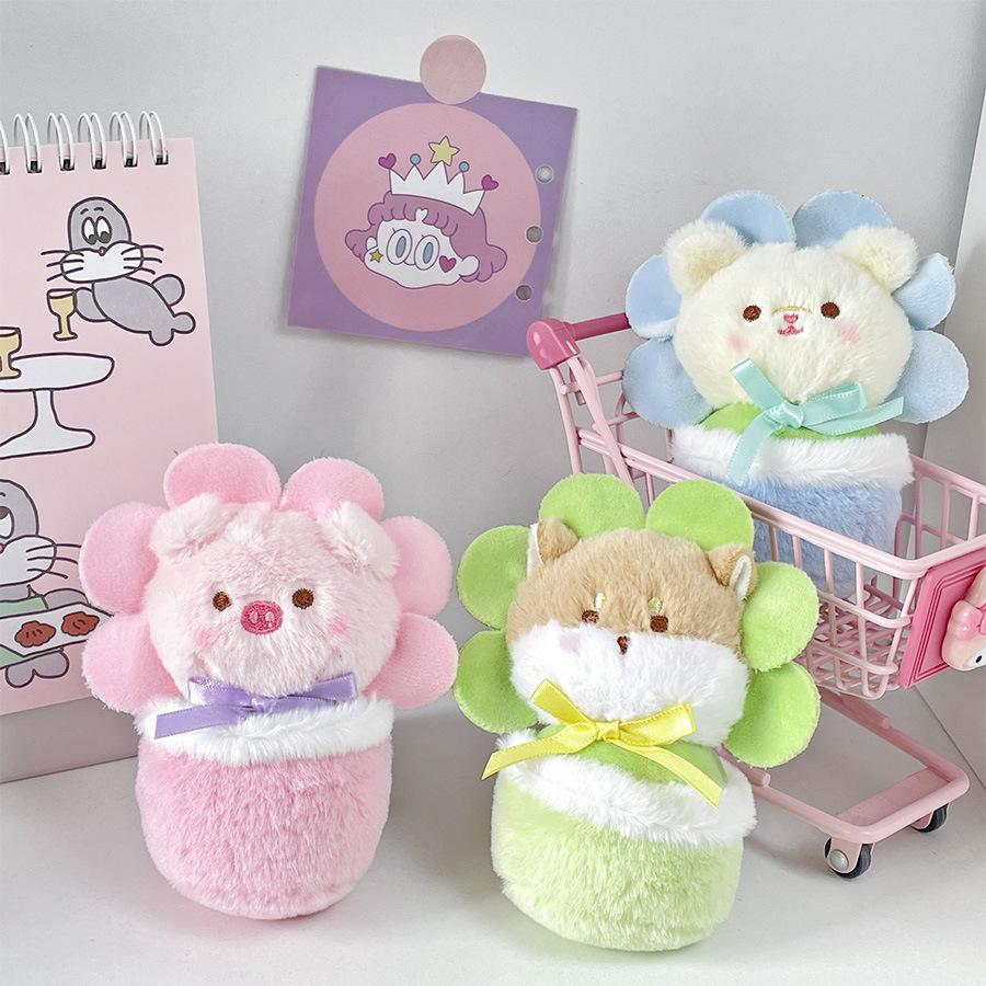 Cute Sun Flower Pot Duckling Bear Husky Pink Pig Plush Shoulder Bag Doll Pendant Creative Doll