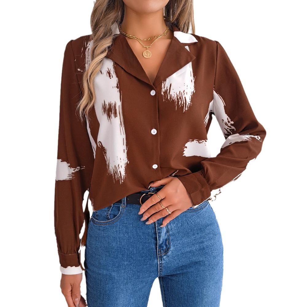 Temperament Contrast Color Striped Suit Collar Long Sleeve Shirt