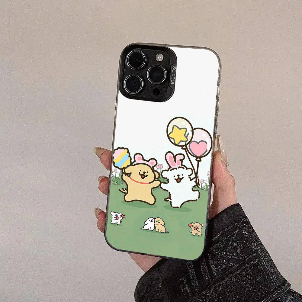 

Korea Line Puppy Maltese Colorful Silver Cover Phone Case For IPhone 17 16 Pro Max 15 Pro 14 Plus 11 12 13 X XS Max XR iPhone 17pro max