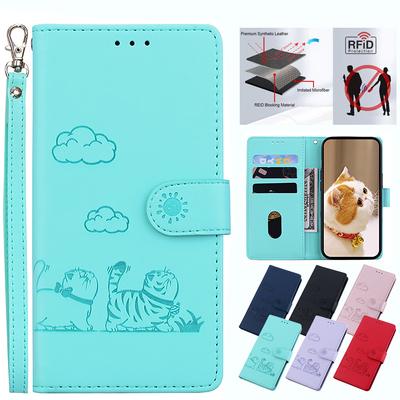 Schattig Katten Lederen Hoesje voor iPhone 16 14 12 15 Pro Max RFID BLOKKERING Standaard Portemonnee Kaartsleuven Cover Holster voor iPhone 11 13 7 8 Plus 6 X XR XS SE4