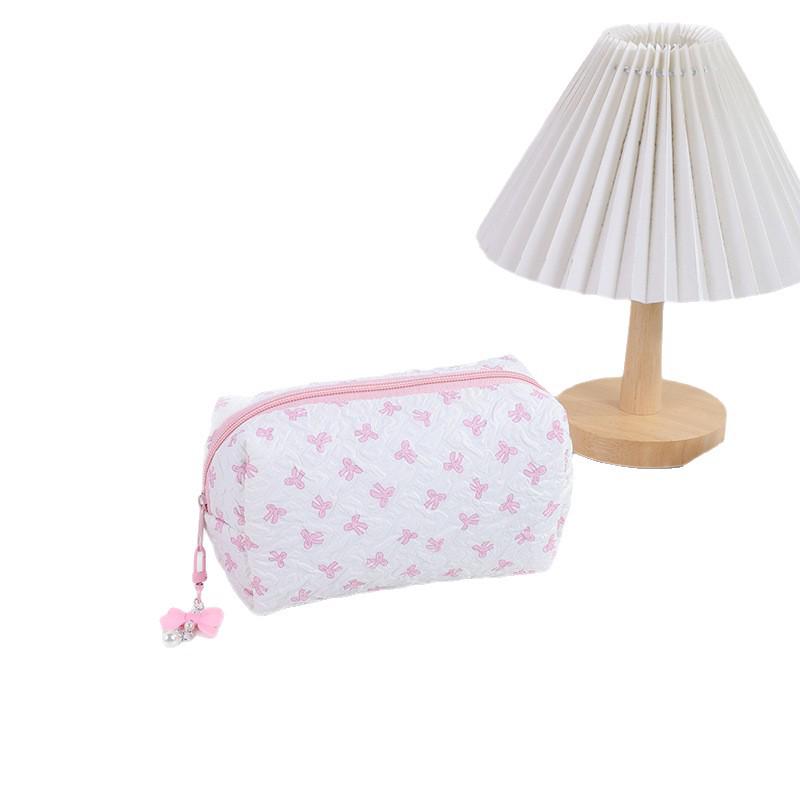 Women's Large Pleated Bow Makeup & Skincare Travel Bag