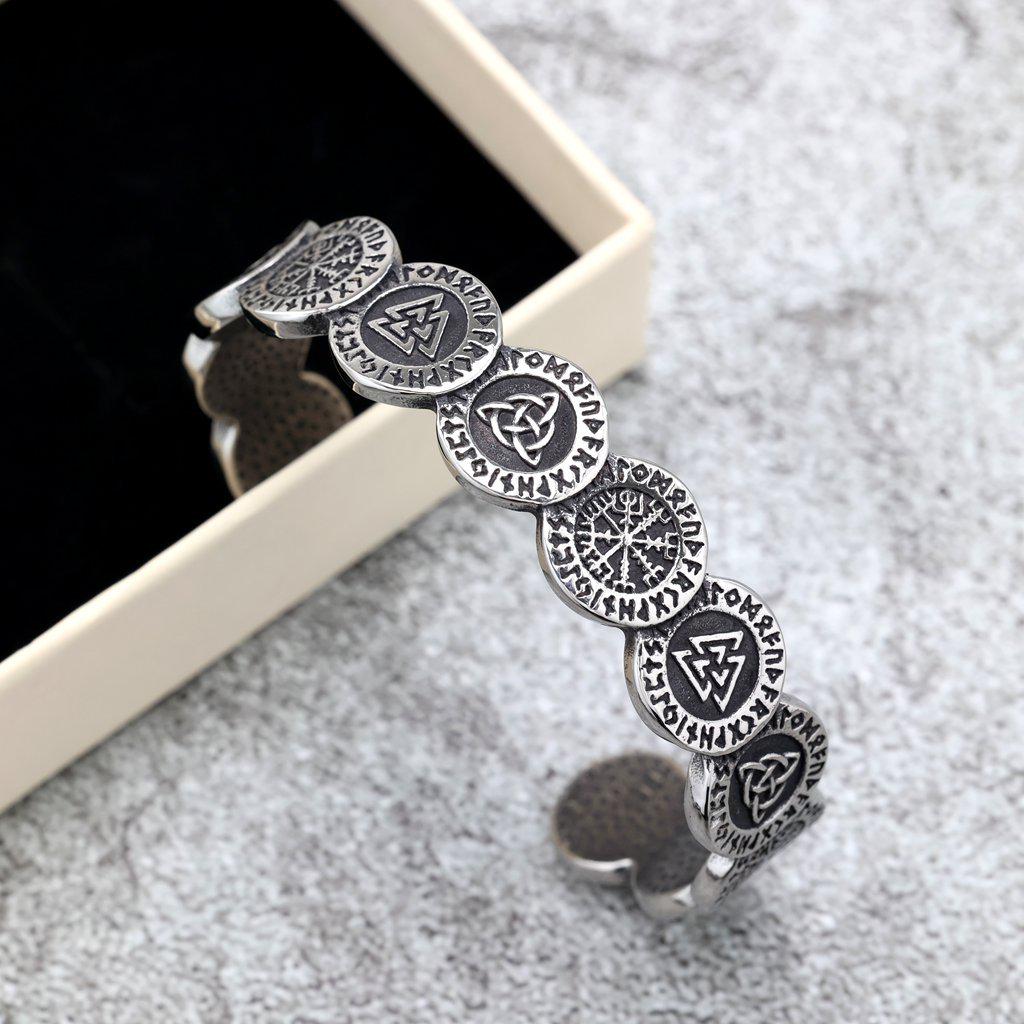 Nordic Viking Stainless Steel Rune Cuff Bracelet