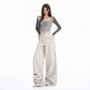 Autumn and winter new cartoon embroidered casual pants women's straight loose and versatile wide-leg scimitar pants
