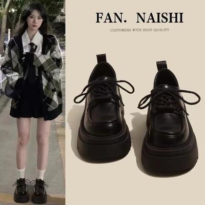 British Women's Leather Shoes Loafers Spring Autumn New Japan Campus Women Pumps Fashion Lace-up Oxfords Casual High Heels 35-40