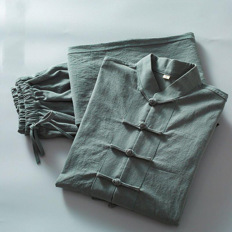 Chinese Style Cotton and Linen Men's Summer Tang Suit Men's Fashion Temperament Chinese Style Plate Buckle Suit
