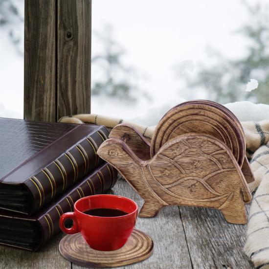 Divit Coasters Wooden for Drinks, Eco-Friendly, Absorbent, Antique Look Handcrafted Coasters (Tortoise)