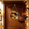 Rustic Wooden Pendant Halloween Pumpkin Sign, LED Light Up Ghost Hanging Graveyard Table Centerpiece Wall Sign for Indoor Outdoor Holiday Party Decor