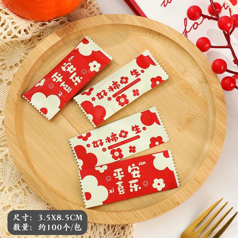 100Pcs 7x10cm Chinese New Year Snowflake Crispy Packaging Baking Cookie Machine Sealed Candy Red Bags