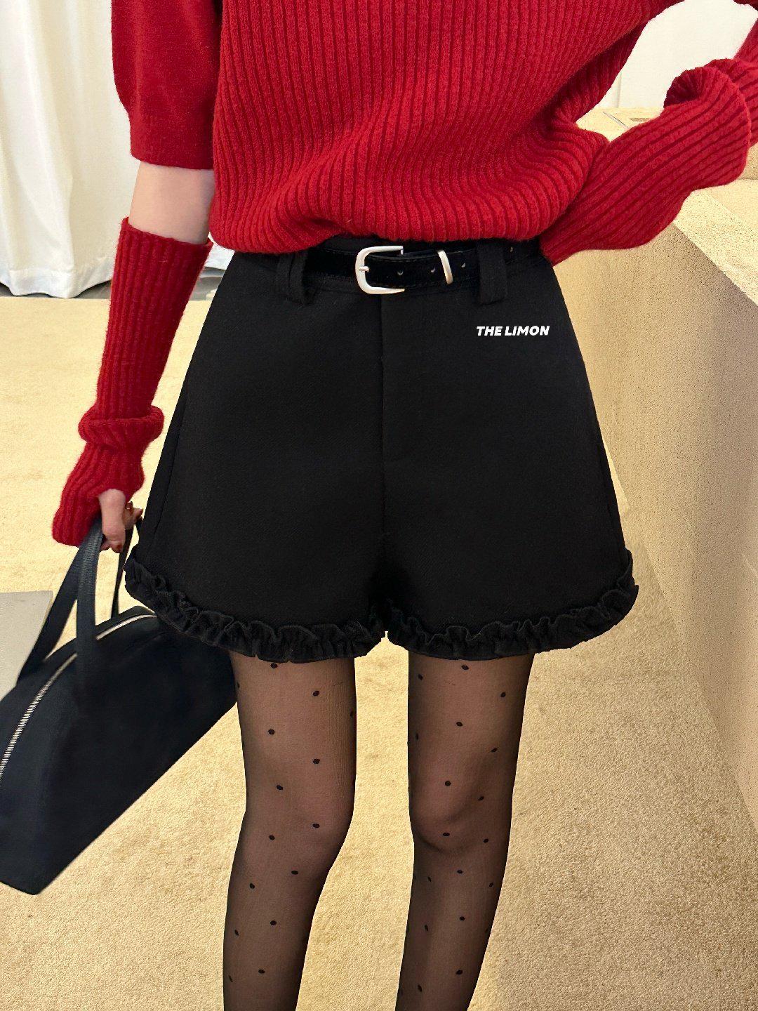 

Limon Lemon Women s Green High-Waisted Wool Wide-Leg Ruffle Shorts - Winter Casual Slimming A-Line Pants Small чёрный