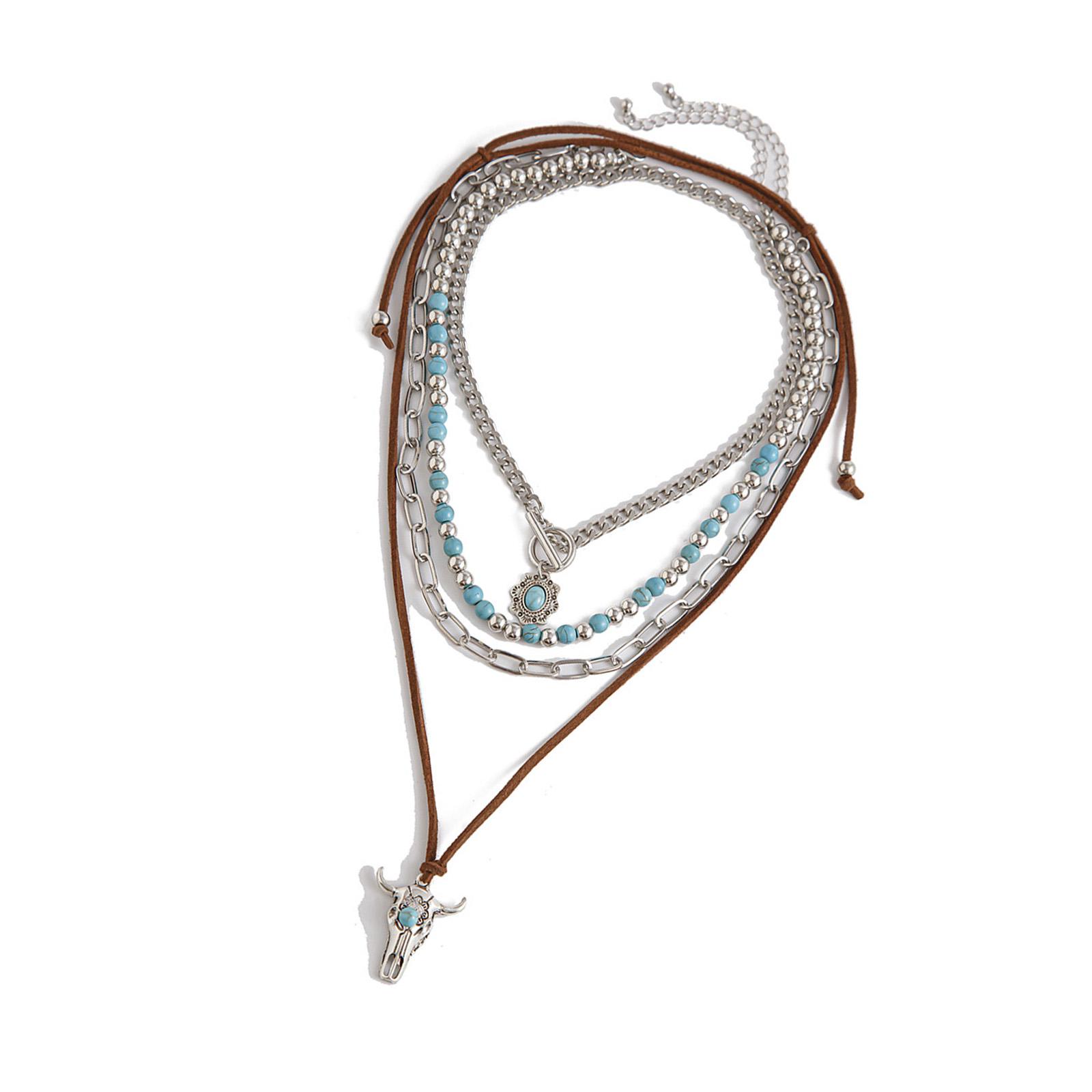 

Винтажное ожерелье из бисера с геометрическим узором, бирюзовое, регулируемой длины, цепочка для ключицы, модное шейное украшение для женщин и девушек D