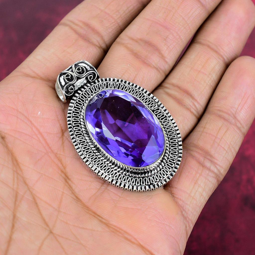 Amethyst Pendant Gemstone Jewelry, 925 Solid Sterling Silver Pendant, Gift For Women Handmade Pendant