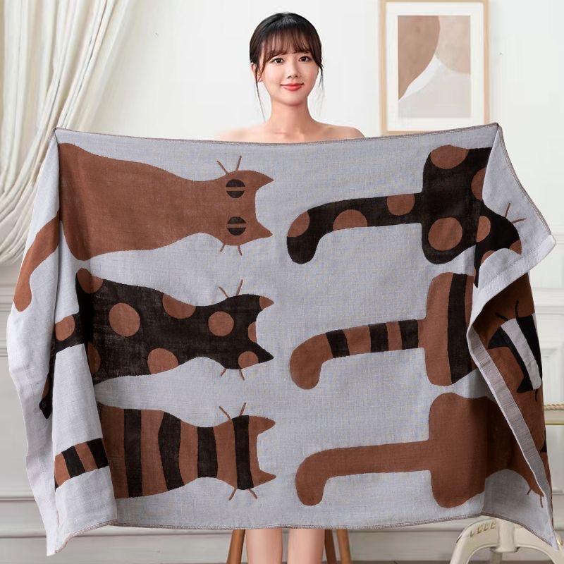 

Мультяшное кошачье банное полотенце 80*160 см Чистый хлопок Впитывающее банное полотенце 5-слойная хлопковая марля Супермягкое Нежное к коже и Комфортное банное полотенце cattail coffee